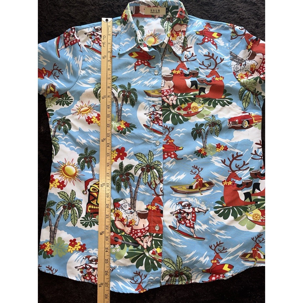Santa Claus Hawaiian Tropical Short Sleeve‎ Shirt by SSLR Womens L - Picture 6 of 8